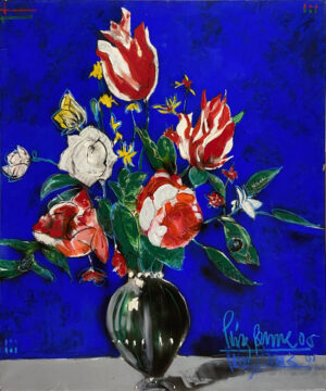 Flores con fondo azul, Alejandro Pérez Becerra