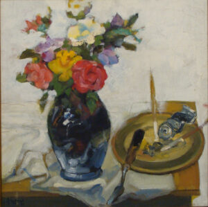 Flores sobre mesa de artista  Carlos Alonso 